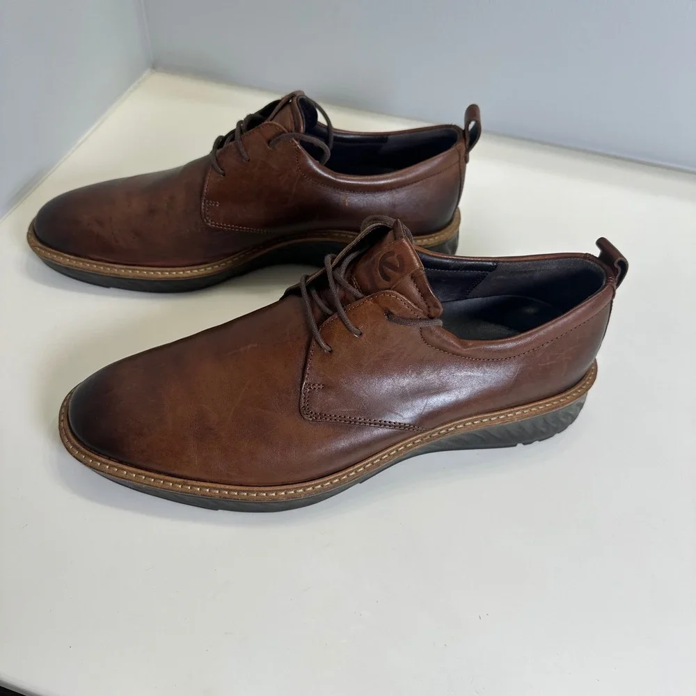 ECCO ST.1 Hybrid Lite Mens Brown Leather Plain Toe Derby Shoes Business Casual